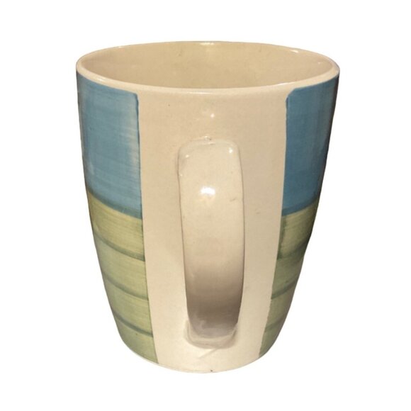 Pier 1 Coffee Mug Hand-Painted Stoneware Blue Green White - Picture 4 of 6